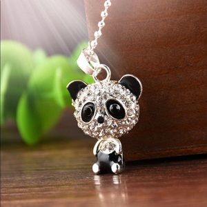 Bedazzled bobble head Panda bear necklace